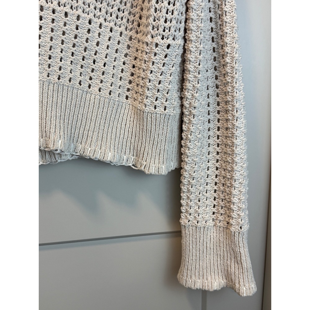 Joie Cream Beige Open Knit Crochet Fisherman Pullover Sweater Size Large - Picture 2 of 7